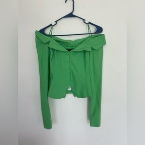 ZARA WOMAN SS22 APPLE GREEN FITTED CROP BLAZER